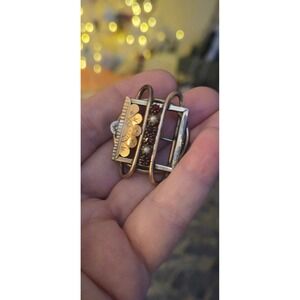 Victorian Era Brooch Gold Plated Seed Pearls Red Stones Garnets? Antique